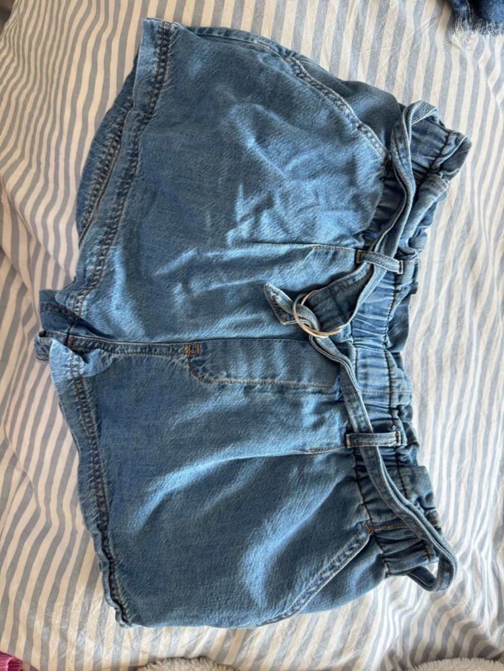 Pilcro Blue Denim Paperbag Waist Shorts with Tie